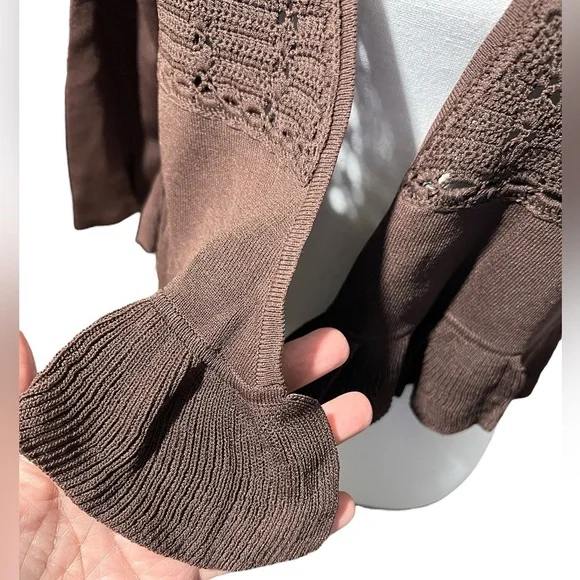 Joseph A Dark Brown Cardigan with Ruffled Hem, size L - Picture 2 of 11